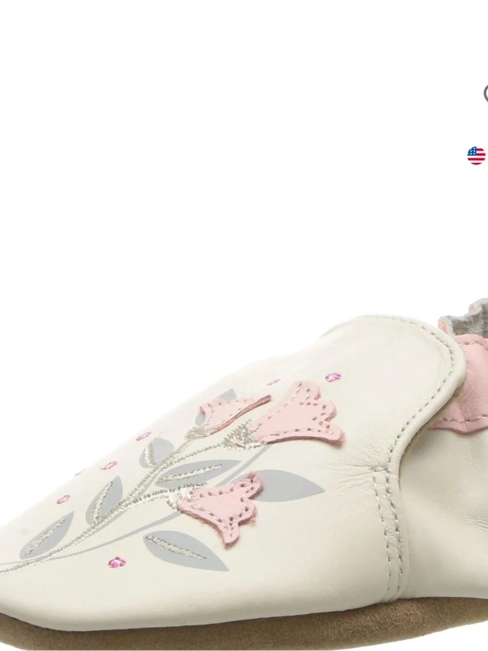 Robeez Cream Leather Floral Appliqué Baby Slip-On Shoes